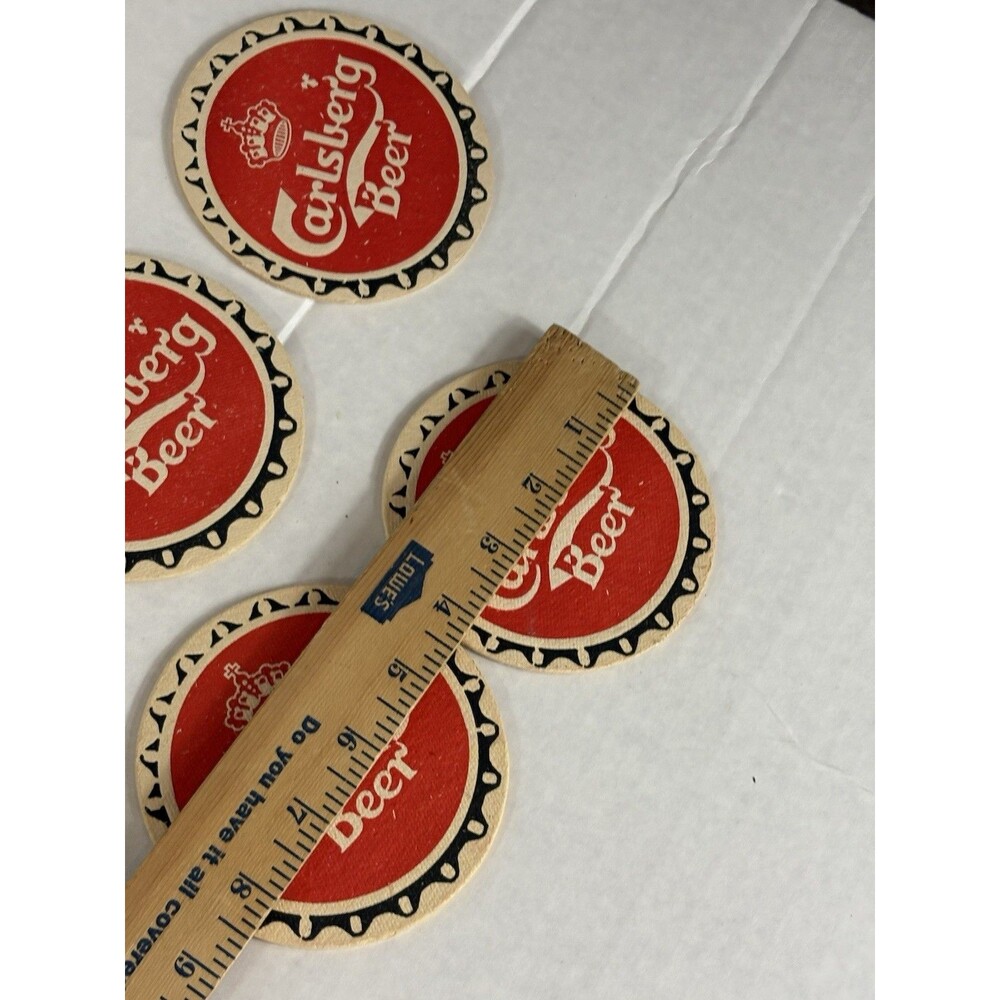 4 Vintage Carlsberg Beer Coasters Bottle Cap Design Breweriana Bar Denmark